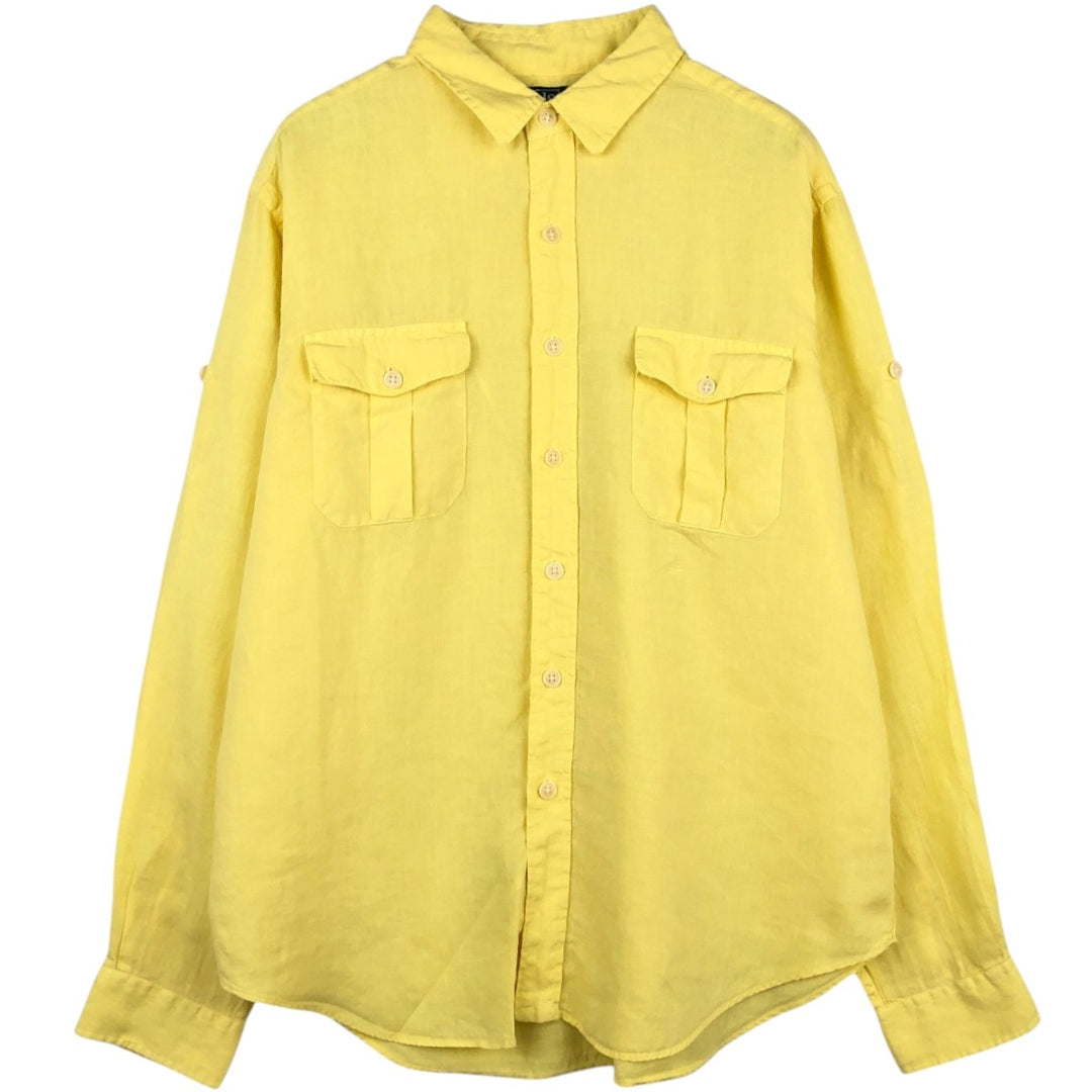 Ralph Lauren long-sleeved linen shirt, men's size XL (approx.) linen lemon yellow Vintage Second Hand