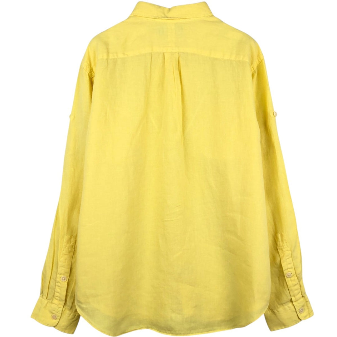 Ralph Lauren long-sleeved linen shirt, men's size XL (approx.) linen lemon yellow Vintage Second Hand