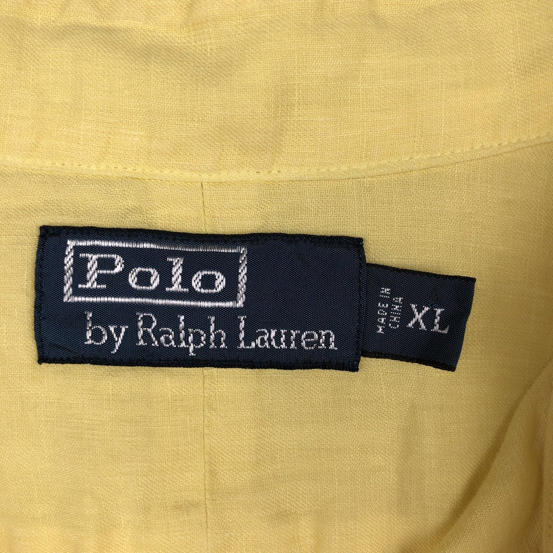 Ralph Lauren long-sleeved linen shirt, men's size XL (approx.) linen lemon yellow Vintage Second Hand