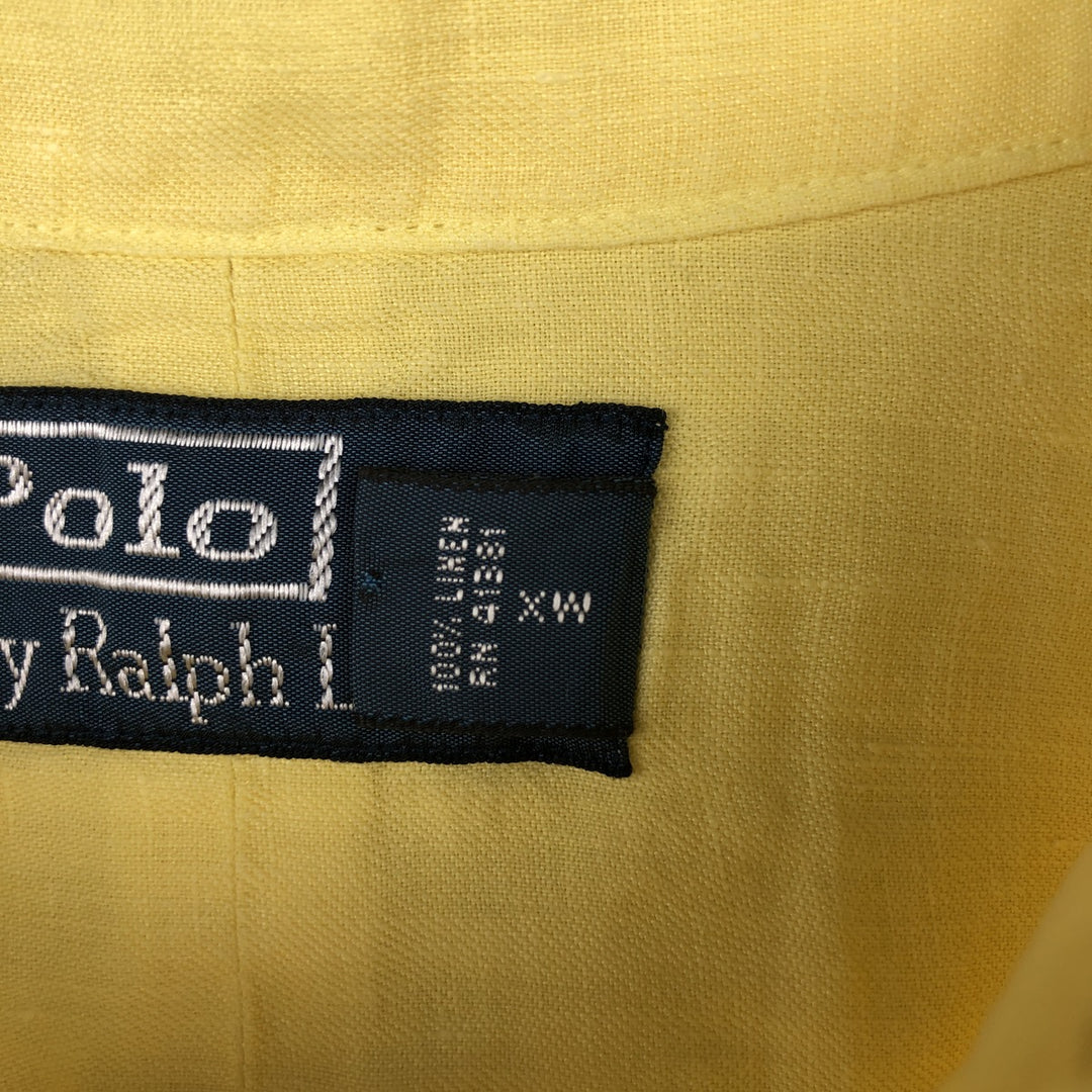 Ralph Lauren long-sleeved linen shirt, men's size XL (approx.) linen lemon yellow Vintage Second Hand