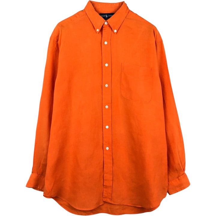 Ralph Lauren BLAKE long sleeve linen button down shirt, men's size L linen orange type Vintage Second Hand