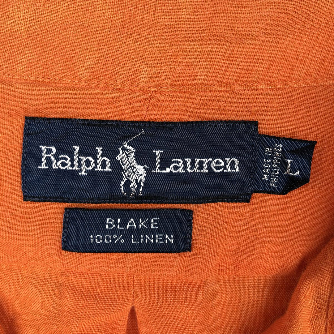 Ralph Lauren BLAKE long sleeve linen button down shirt, men's size L linen orange type Vintage Second Hand