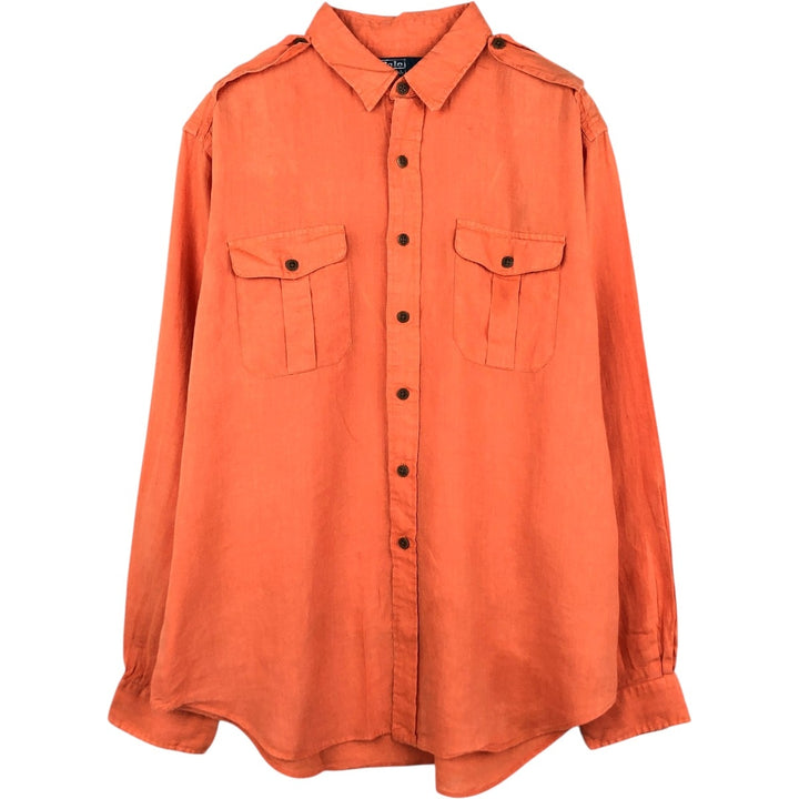 Ralph Lauren long-sleeved linen shirt, men's size XL (approx.) linen orange type Vintage Second Hand