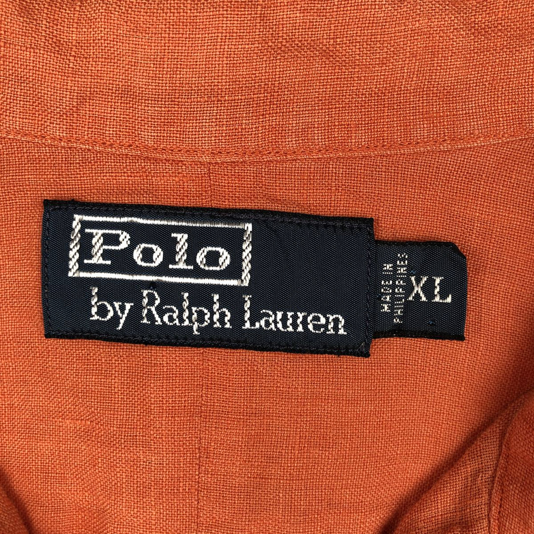 Ralph Lauren long-sleeved linen shirt, men's size XL (approx.) linen orange type Vintage Second Hand