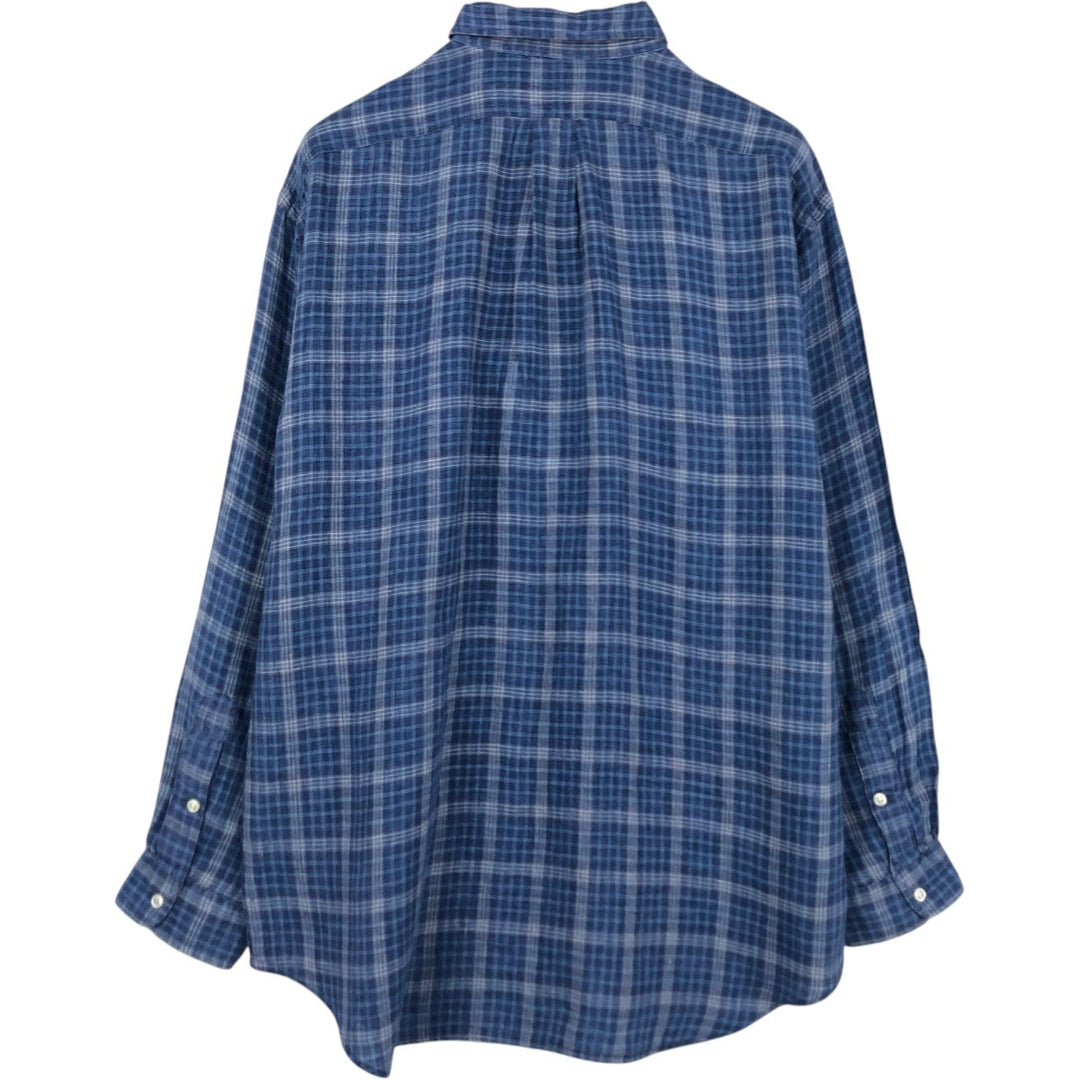 Ralph Lauren BLAKE Check Pattern Long-Sleeve Linen Shirt, Men's Size L (approx.) linen blue type Vintage Second Hand