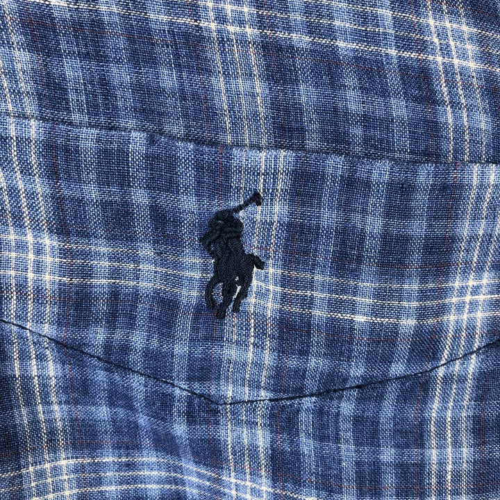 Ralph Lauren BLAKE Check Pattern Long-Sleeve Linen Shirt, Men's Size L (approx.) linen blue type Vintage Second Hand