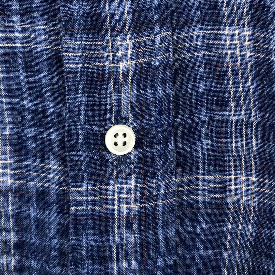 Ralph Lauren BLAKE Check Pattern Long-Sleeve Linen Shirt, Men's Size L (approx.) linen blue type Vintage Second Hand