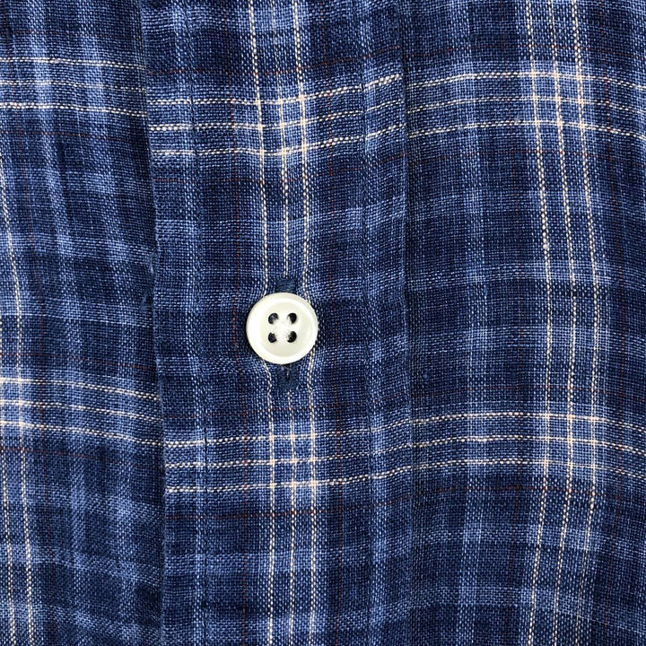 Ralph Lauren BLAKE Check Pattern Long-Sleeve Linen Shirt, Men's Size L (approx.) linen blue type Vintage Second Hand