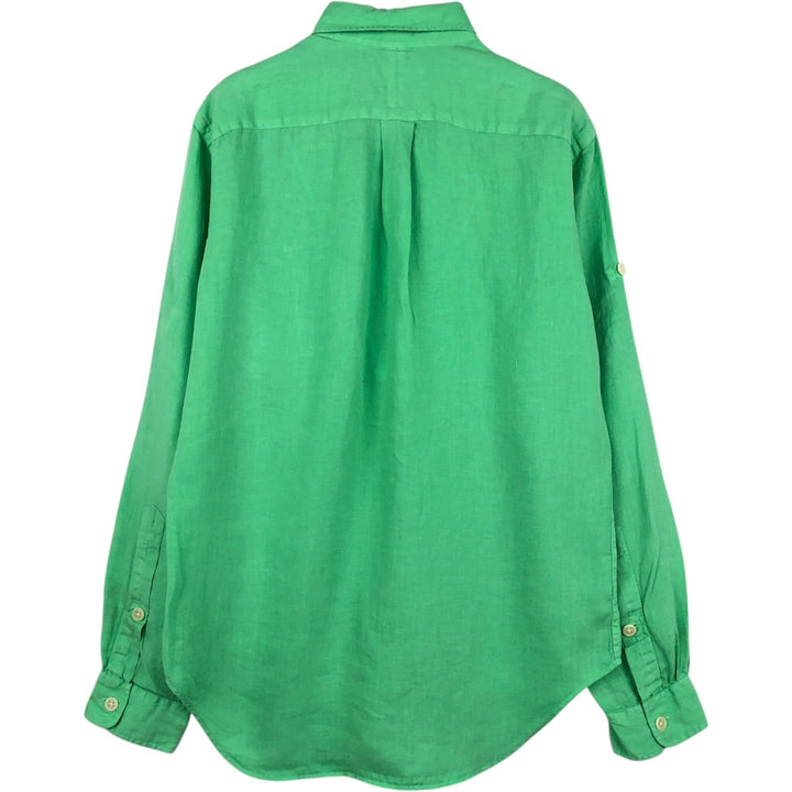 Ralph Lauren long-sleeved linen shirt, men's size S (approx.) linen Mint green Vintage Second Hand