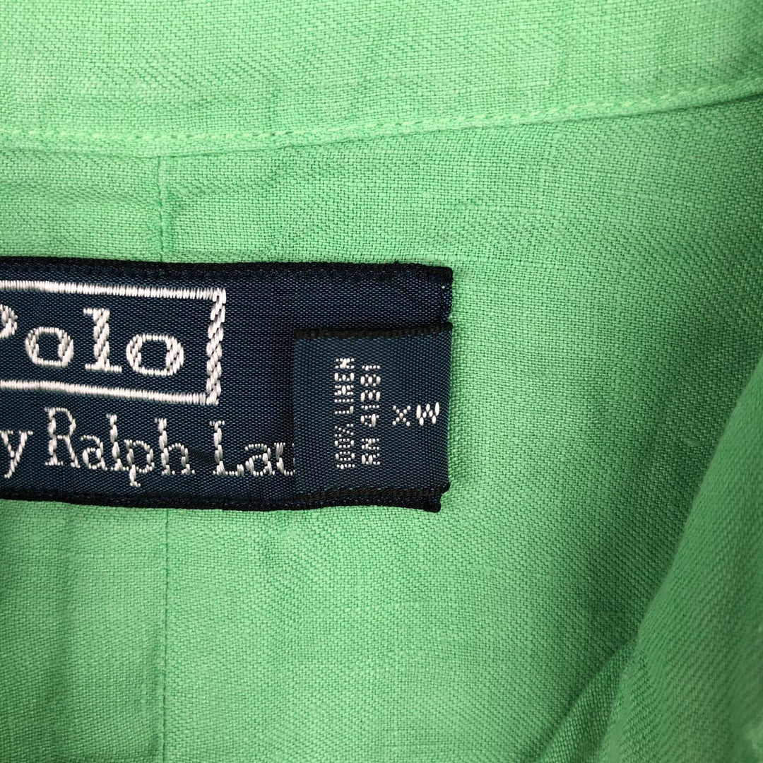Ralph Lauren long-sleeved linen shirt, men's size S (approx.) linen Mint green Vintage Second Hand