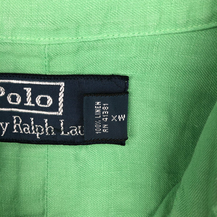 Ralph Lauren long-sleeved linen shirt, men's size S (approx.) linen Mint green Vintage Second Hand