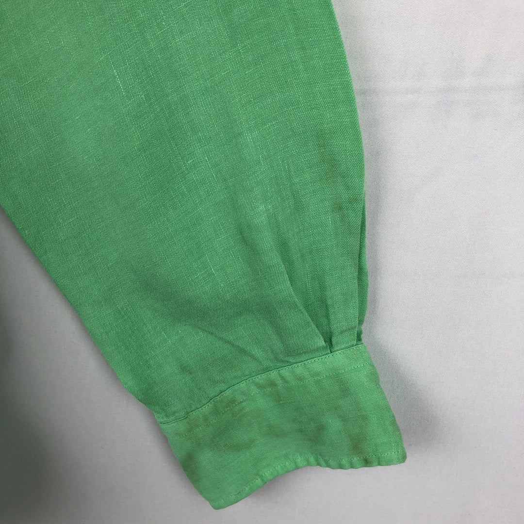 Ralph Lauren long-sleeved linen shirt, men's size S (approx.) linen Mint green Vintage Second Hand