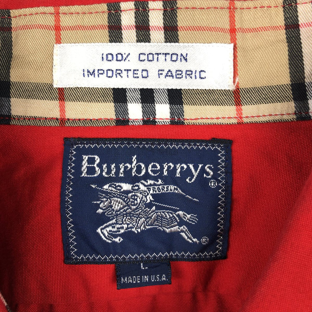 ~90'S Burberry's Long-Sleeve Hunting Shirt, Made in USA, Men's Size L (Equivalent), Vintage cotton red type Vintage Second Hand