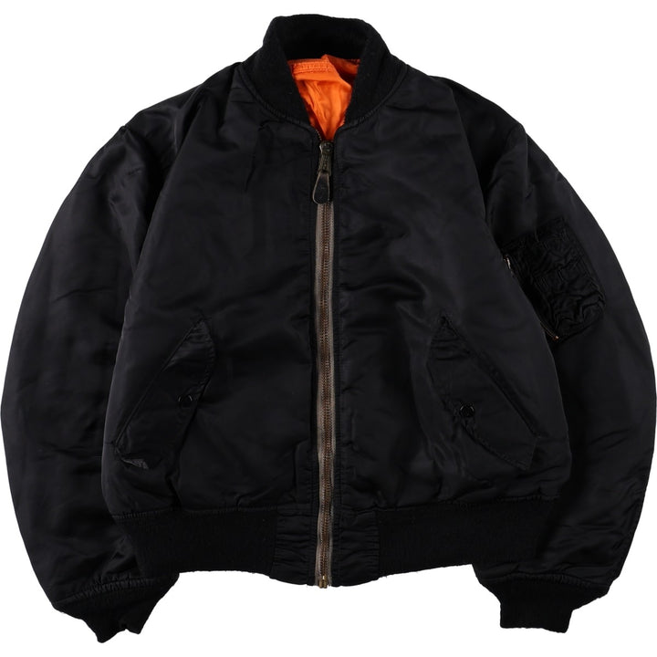 Civilian-made 1990'S MA-1 type padded military flight jacket, made in the USA, men's size L equivalent. Nylon black type Vintage Second Hand
