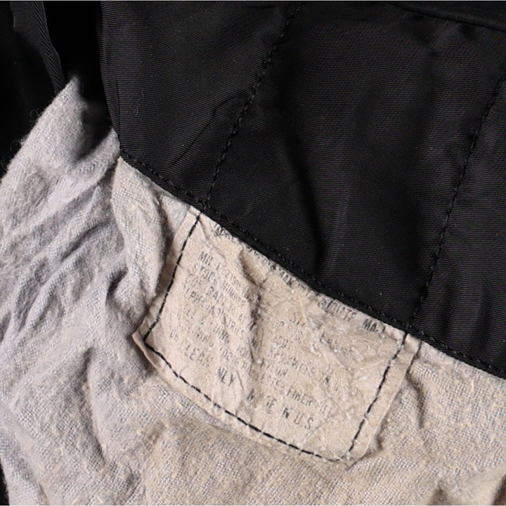 Civilian-made 1990'S MA-1 type padded military flight jacket, made in the USA, men's size L equivalent. Nylon black type Vintage Second Hand