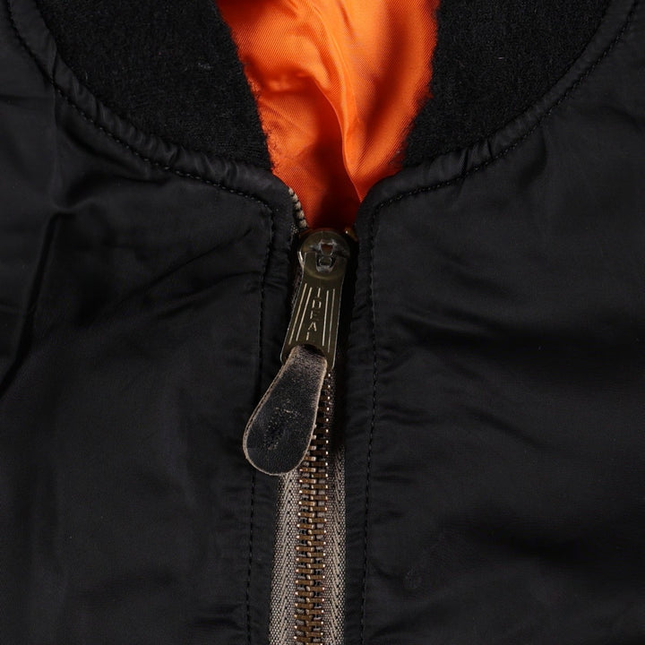 Civilian-made 1990'S MA-1 type padded military flight jacket, made in the USA, men's size L equivalent. Nylon black type Vintage Second Hand