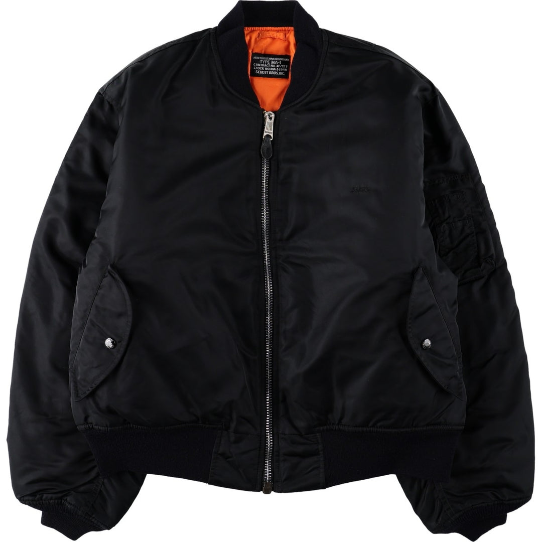 Civilian product SCHOTT MA-1 type padded military flight jacket, men's size L Nylon black type Vintage Second Hand
