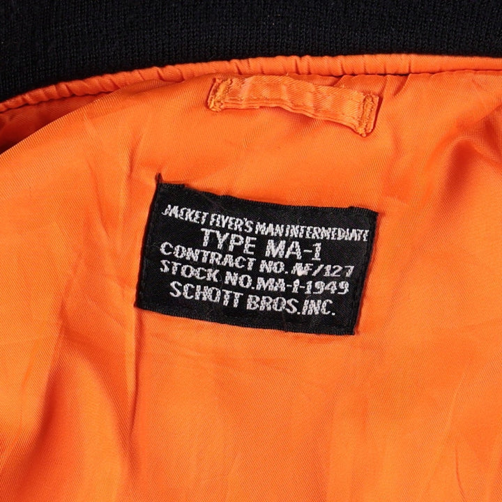 Civilian product SCHOTT MA-1 type padded military flight jacket, men's size L Nylon black type Vintage Second Hand