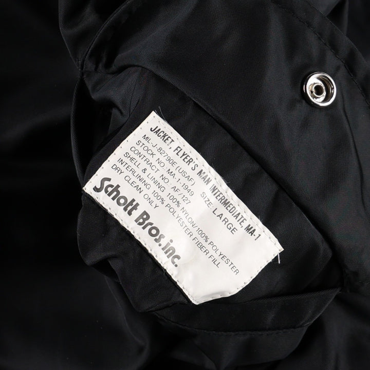 Civilian product SCHOTT MA-1 type padded military flight jacket, men's size L Nylon black type Vintage Second Hand