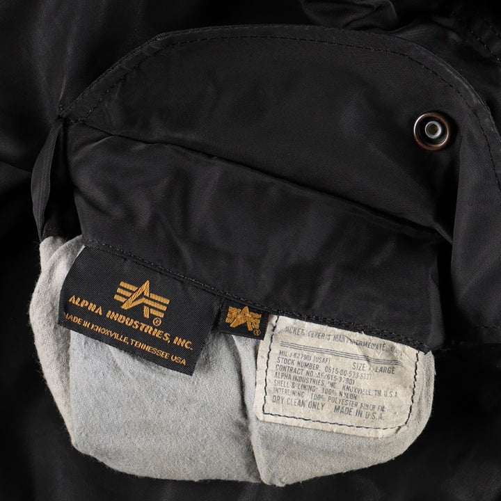 Civilian 90'S Alpha MA-1 style padded military flight jacket, made in the USA, men's size L Nylon black type Vintage Second Hand