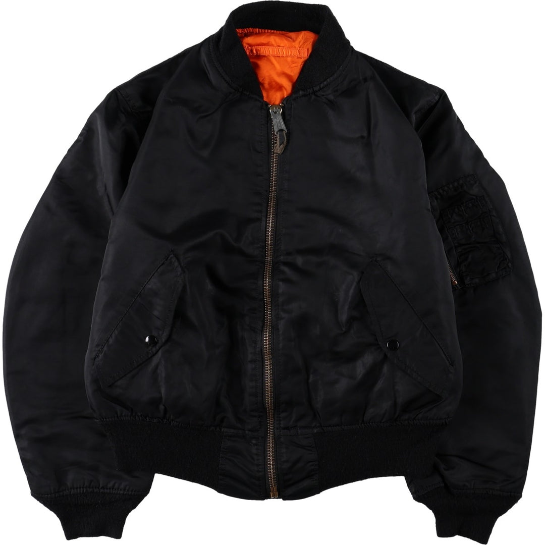 Civilian-made 1990'S Alpha Industries MA-1 type padded military flight jacket, made in the USA, size MEDIUM (equivalent to men's M). Nylon black type Vintage Second Hand