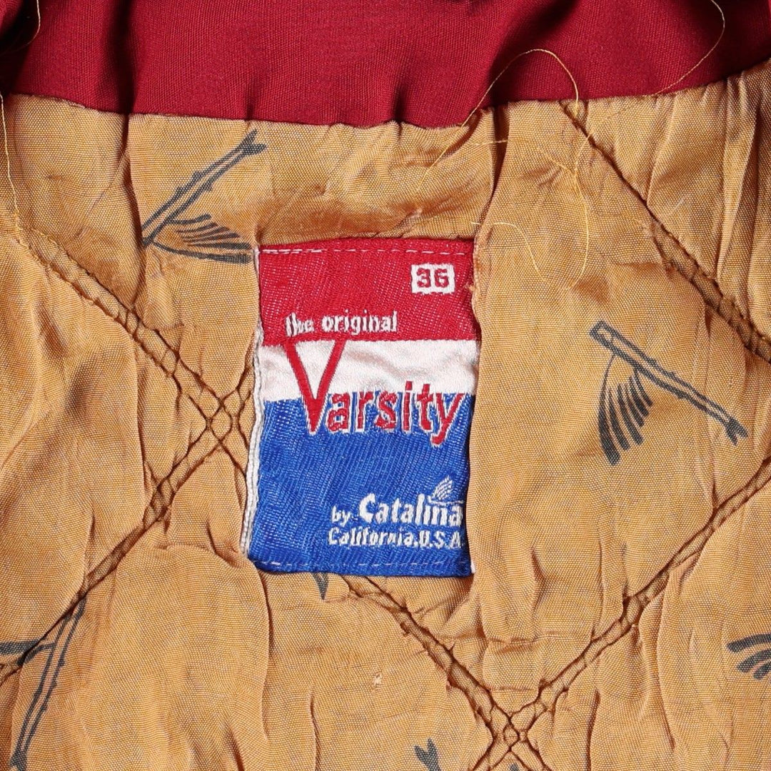 1980'S Catalina Varsity Padded Derby Jacket, Cup Shoulder Jacket, Made in USA, Men's Size S (Equivalent), Vintage unclear red type Vintage Second Hand