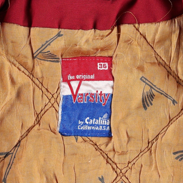 1980'S Catalina Varsity Padded Derby Jacket, Cup Shoulder Jacket, Made in USA, Men's Size S (Equivalent), Vintage unclear red type Vintage Second Hand