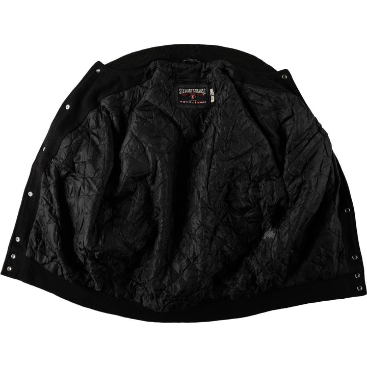 STEWART & STRAUSS Padded Leather Sleeve Wool Button Varsity Jacket, Men's Size XL wool black type Vintage Second Hand