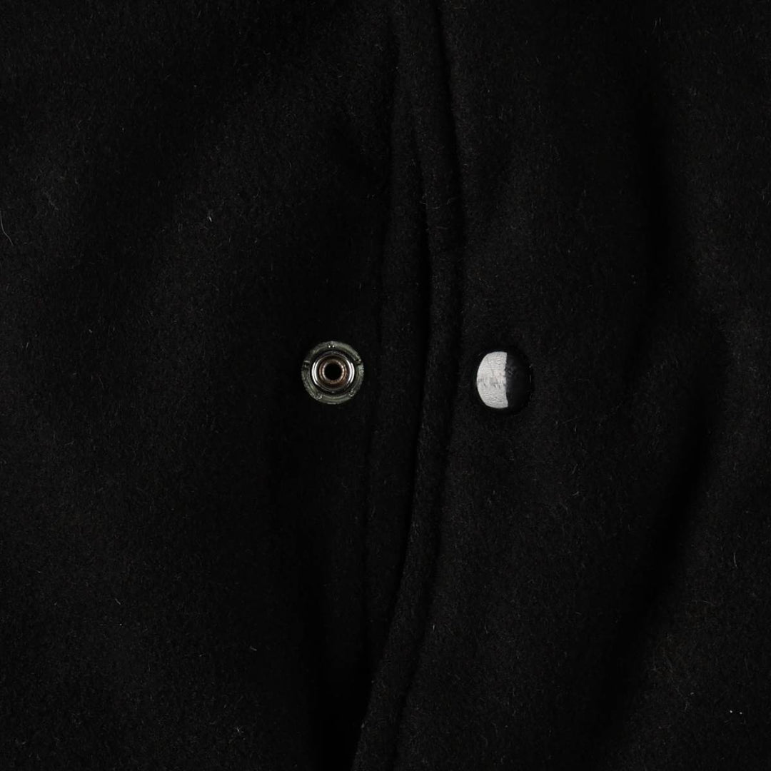 STEWART & STRAUSS Padded Leather Sleeve Wool Button Varsity Jacket, Men's Size XL wool black type Vintage Second Hand