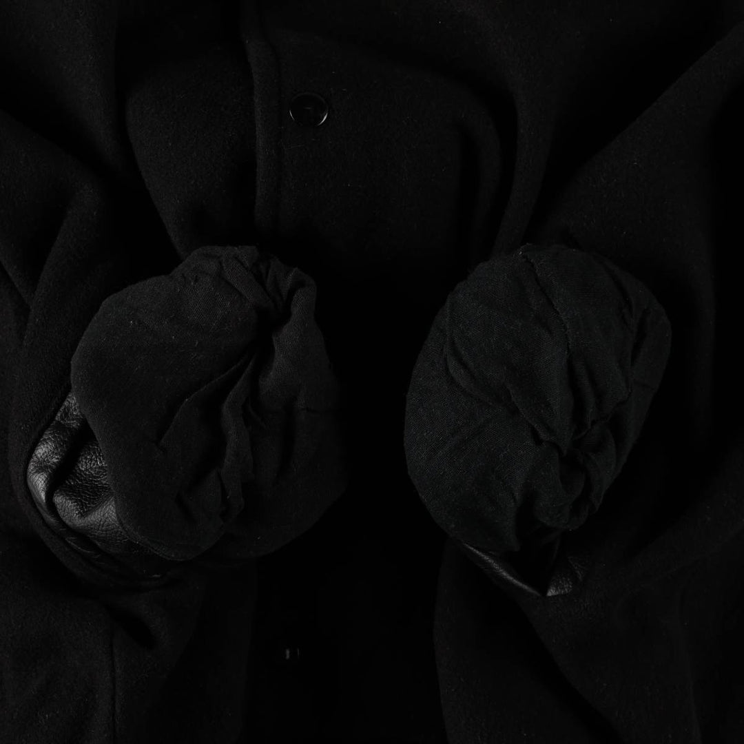 STEWART & STRAUSS Padded Leather Sleeve Wool Button Varsity Jacket, Men's Size XL wool black type Vintage Second Hand