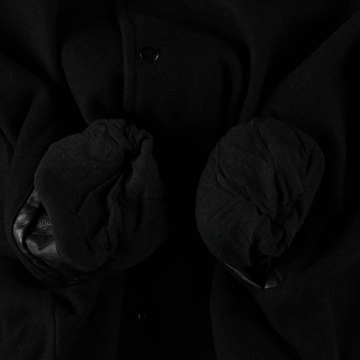 STEWART & STRAUSS Padded Leather Sleeve Wool Button Varsity Jacket, Men's Size XL wool black type Vintage Second Hand