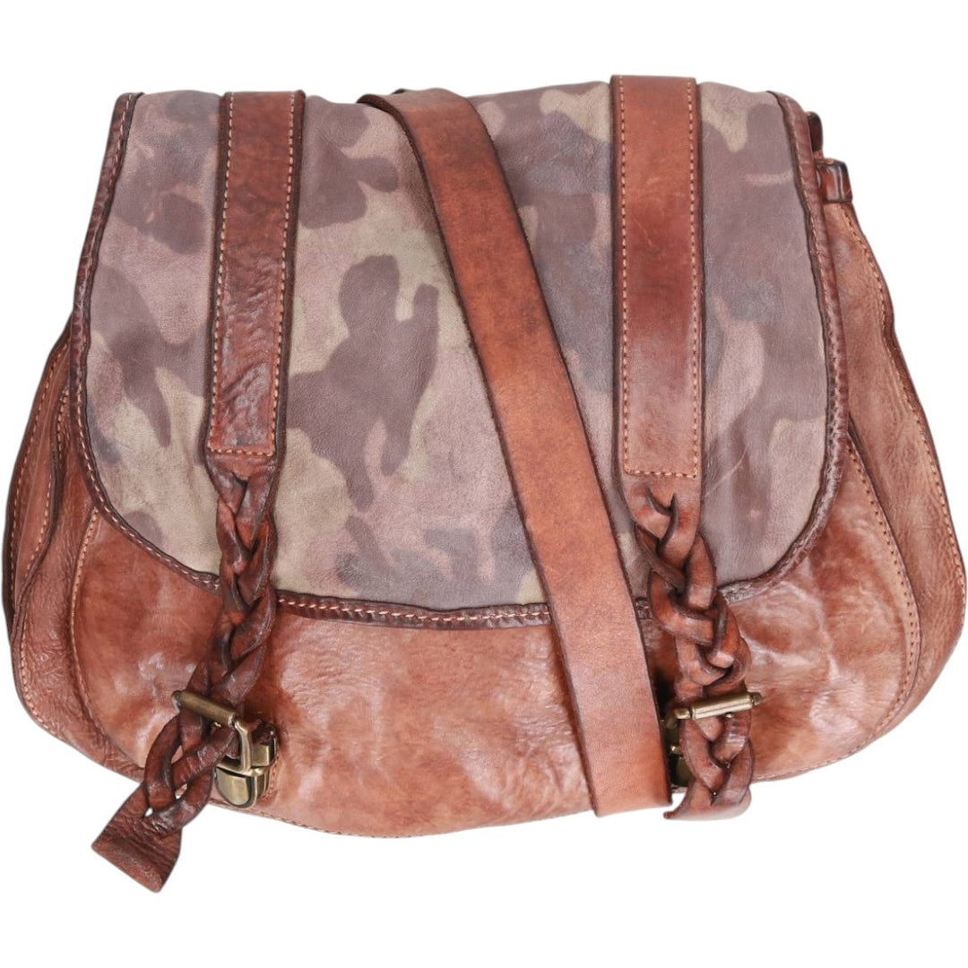 Campomaggi Camouflage Pattern Shoulder Bag, Made in Italy genuine leather brown type Vintage Second Hand