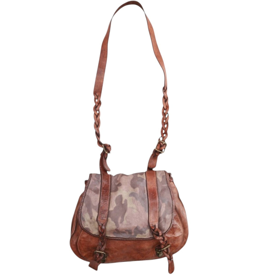 Campomaggi Camouflage Pattern Shoulder Bag, Made in Italy genuine leather brown type Vintage Second Hand