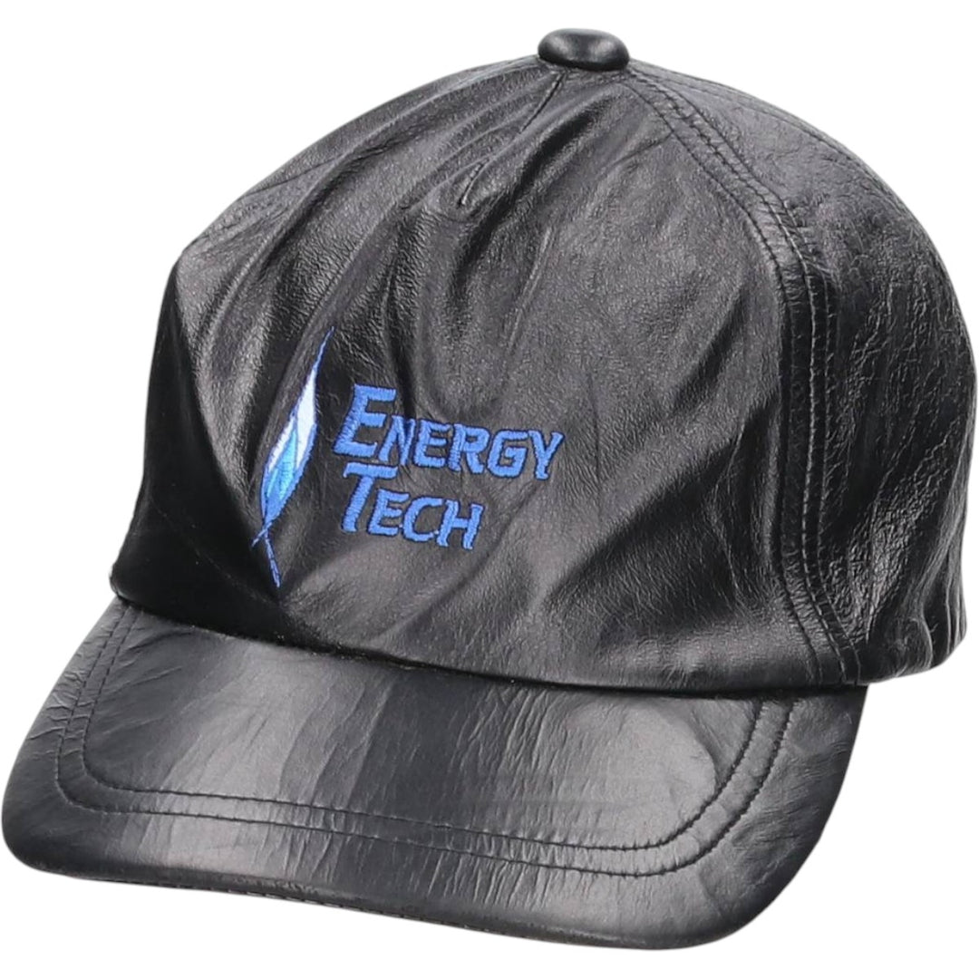 ATM ENERGY TECH Advertising Leather Cap, One Size Fits All, Vintage genuine leather black type Vintage Second Hand