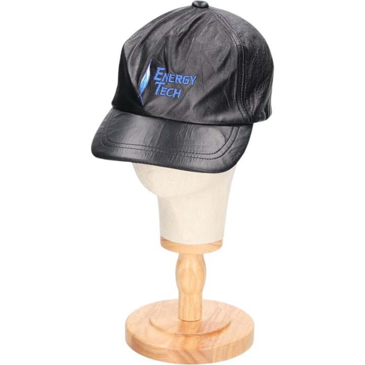 ATM ENERGY TECH Advertising Leather Cap, One Size Fits All, Vintage genuine leather black type Vintage Second Hand