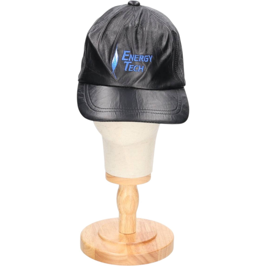 ATM ENERGY TECH Advertising Leather Cap, One Size Fits All, Vintage genuine leather black type Vintage Second Hand