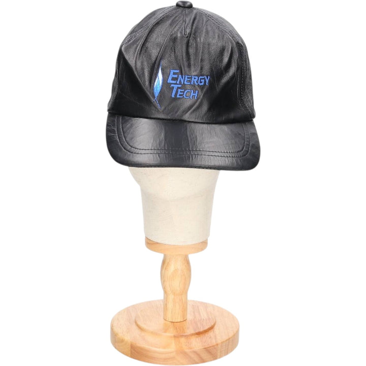 ATM ENERGY TECH Advertising Leather Cap, One Size Fits All, Vintage genuine leather black type Vintage Second Hand