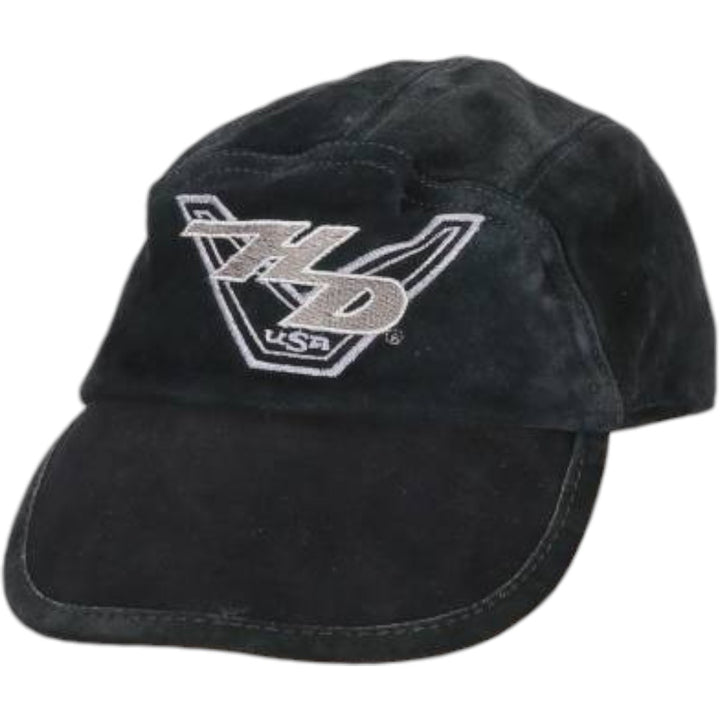 Vintage Harley-Davidson suede leather cap, made in the USA, one size fits all. genuine leather black type Vintage Second Hand
