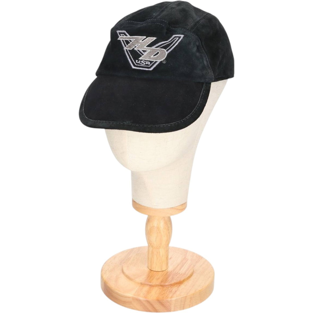 Vintage Harley-Davidson suede leather cap, made in the USA, one size fits all. genuine leather black type Vintage Second Hand