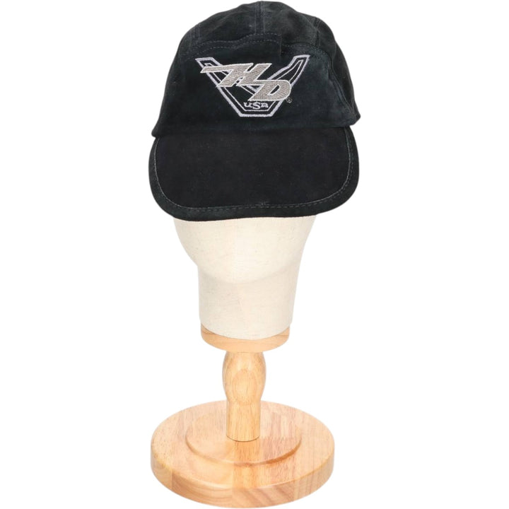 Vintage Harley-Davidson suede leather cap, made in the USA, one size fits all. genuine leather black type Vintage Second Hand