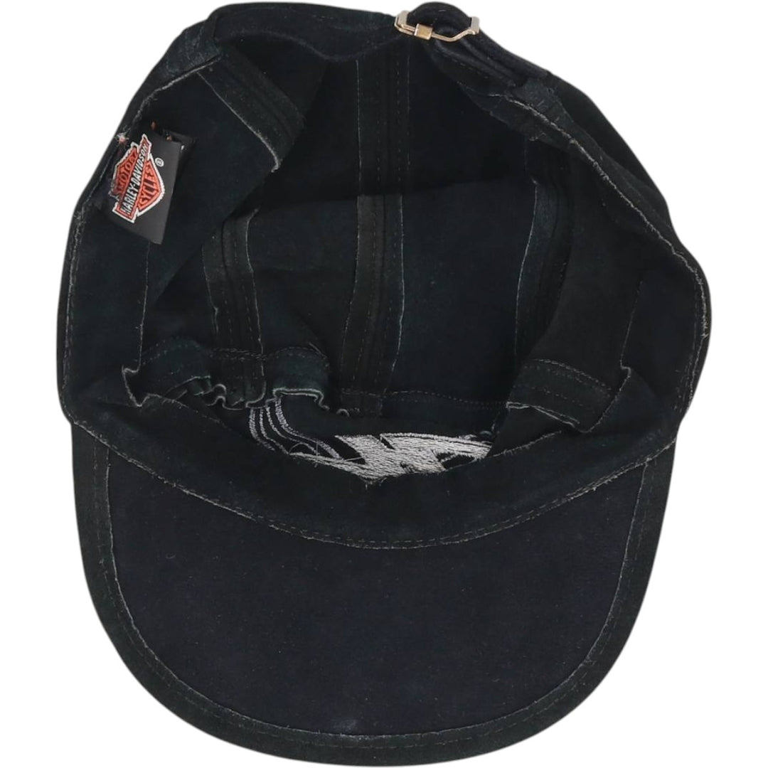 Vintage Harley-Davidson suede leather cap, made in the USA, one size fits all. genuine leather black type Vintage Second Hand