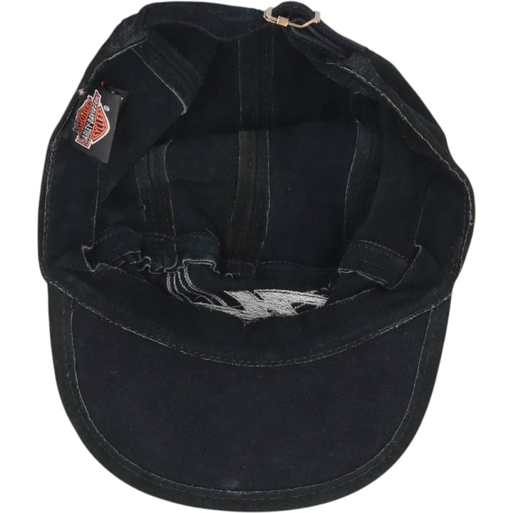 Vintage Harley-Davidson suede leather cap, made in the USA, one size fits all. genuine leather black type Vintage Second Hand