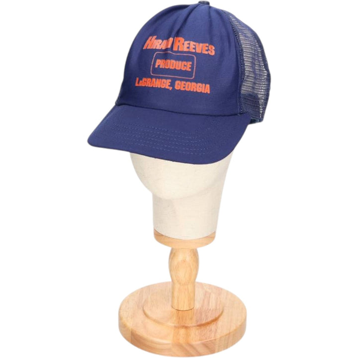 70s-80'S DG SPORTSWEAR HIRAM REEVES PRODUCE Mesh Trucker Cap, Made in USA, One Size Fits Most unclear navy blue type Vintage Second Hand