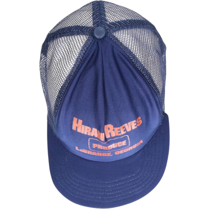 70s-80'S DG SPORTSWEAR HIRAM REEVES PRODUCE Mesh Trucker Cap, Made in USA, One Size Fits Most unclear navy blue type Vintage Second Hand