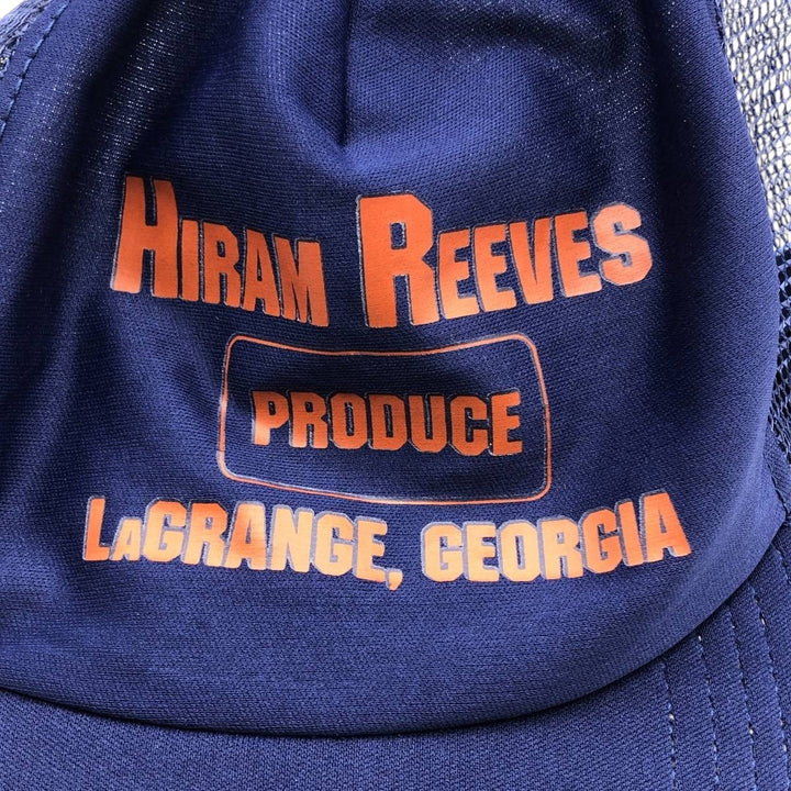70s-80'S DG SPORTSWEAR HIRAM REEVES PRODUCE Mesh Trucker Cap, Made in USA, One Size Fits Most unclear navy blue type Vintage Second Hand