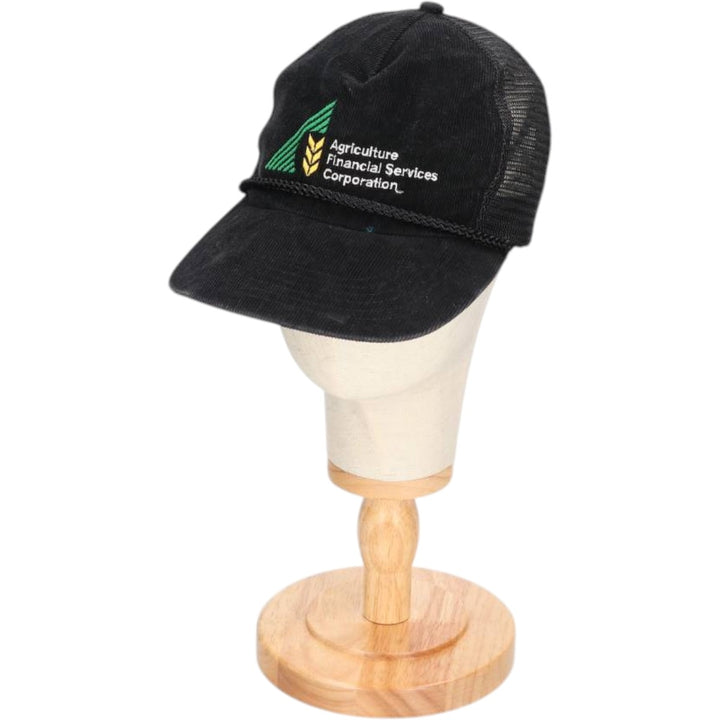 ~1990'S AJM Agriculture Financial Services Corporation Corduroy Mesh Cap, One Size Fits All cotton black type Vintage Second Hand