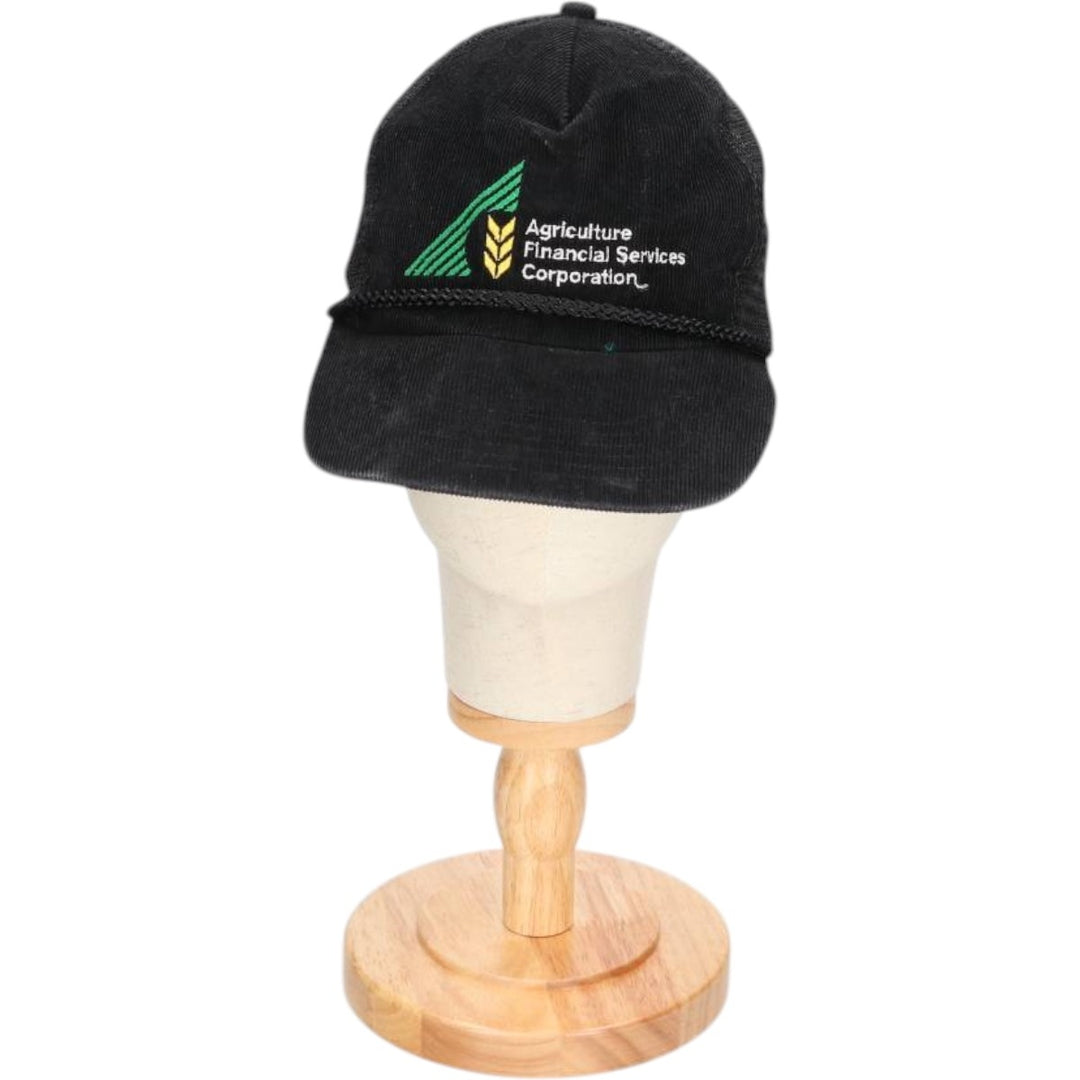 ~1990'S AJM Agriculture Financial Services Corporation Corduroy Mesh Cap, One Size Fits All cotton black type Vintage Second Hand