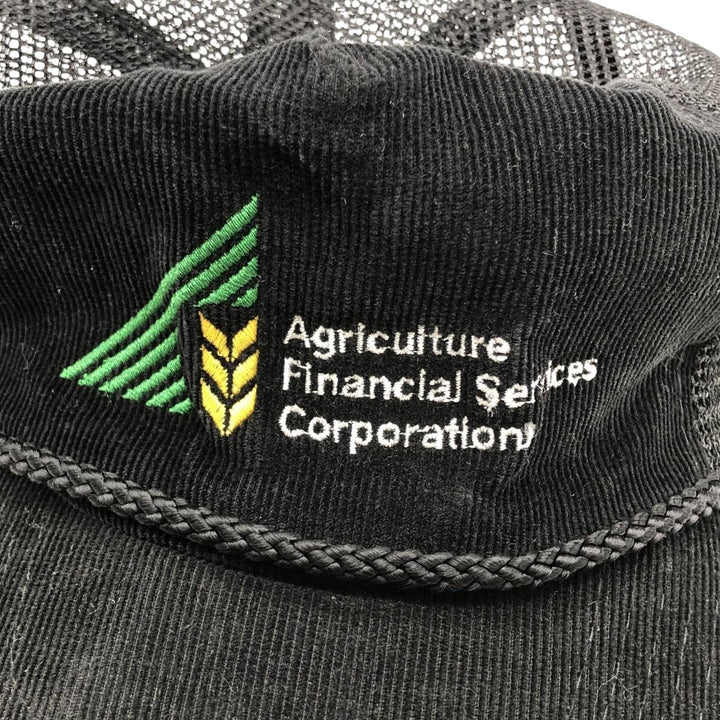 ~1990'S AJM Agriculture Financial Services Corporation Corduroy Mesh Cap, One Size Fits All cotton black type Vintage Second Hand