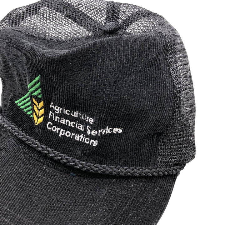 ~1990'S AJM Agriculture Financial Services Corporation Corduroy Mesh Cap, One Size Fits All cotton black type Vintage Second Hand