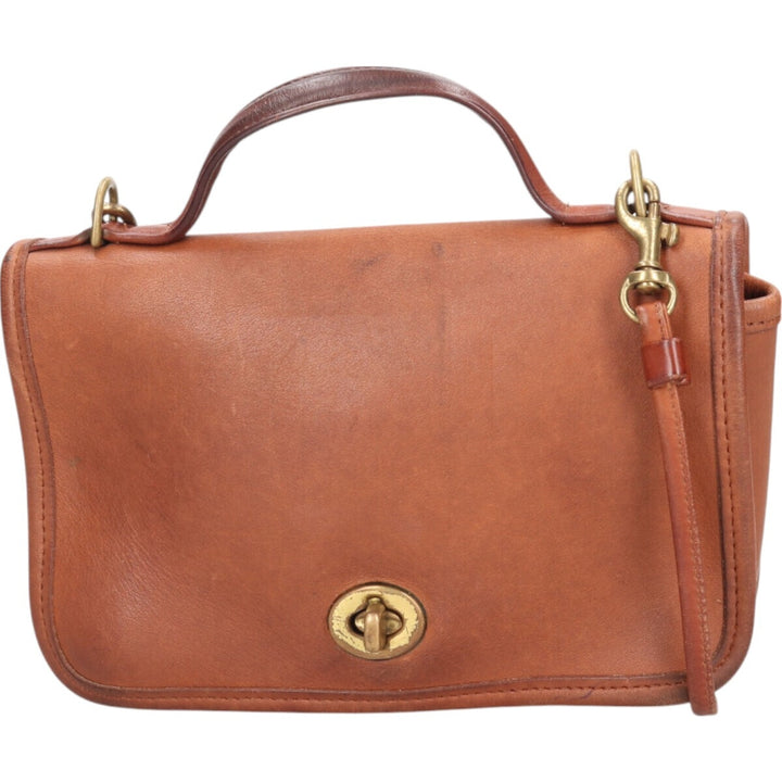 Vintage 1980'S Coach Old Coach Turnlock 2-Way Shoulder Bag, Made in USA genuine leather brown type Vintage Second Hand